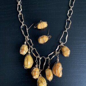 Napier Gold Caged Nugget Necklace & Earrings